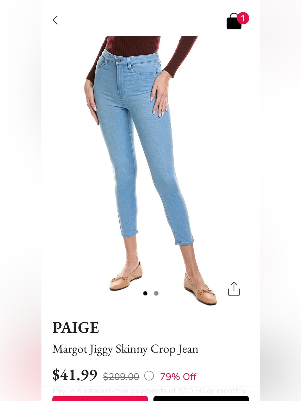 PAIGE Light Blue Margot Jiggy Skinny Crop
